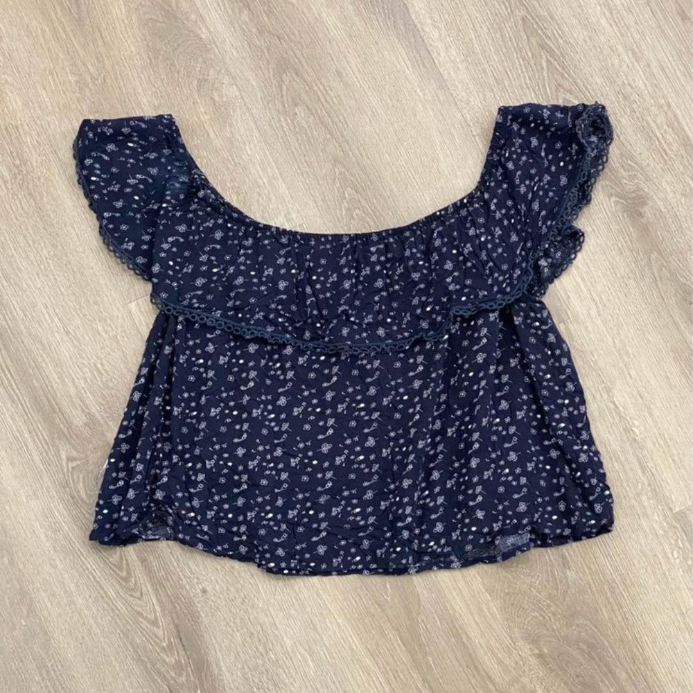 Ganji Bohemian Navy/White Floral Cropped Top -M/L